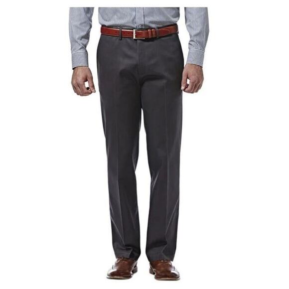 Haggar Men's Flat Front Classic Fit Premium No Iron Khaki in Dark Grey 32x32 $70 - Picture 1 of 6